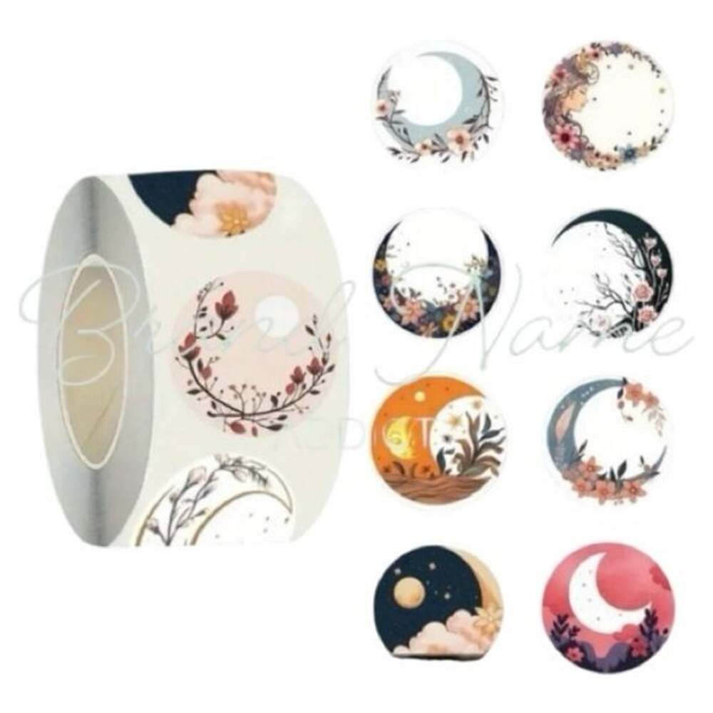 Roll of 500 Half Moon (8 different design) Stickers